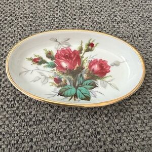 Vintage Hammersley Grandmother's Rose Oval Trinket Dish Gold Trim
